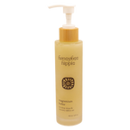 A 150 ml bottle of Honeybee Hippie magnesium butter with a pump, featuring a sun label and containing magnesium chloride for deep sleep and recovery.