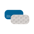 Two overlapping adhesive patches, Pacific Breeze Mouthtape by Zenzentape: one blue with a white "ZEN" logo, one white with a repeated black "ZEN" pattern. Both have rounded corners and a textured surface—ideal for nasal breathing or sleep support.