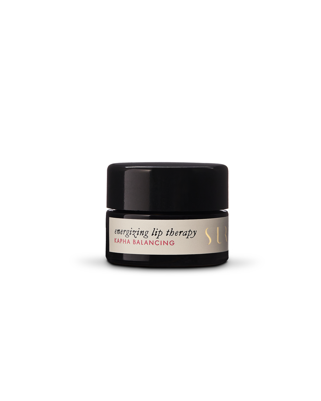 A small black jar labeled "Energizing Lip Therapy" by Surya on a plain white background, ideal for anyone seeking a nourishing and natural daily lip balm.