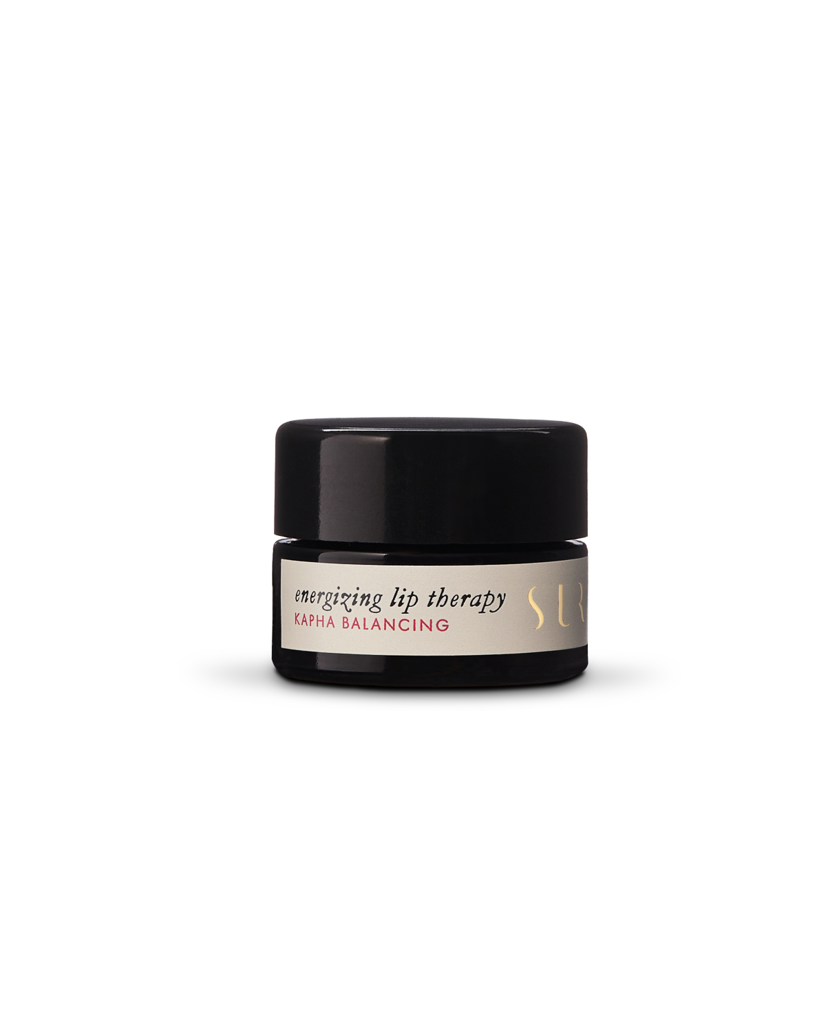A small black jar labeled "Energizing Lip Therapy" by Surya on a plain white background, ideal for anyone seeking a nourishing and natural daily lip balm.