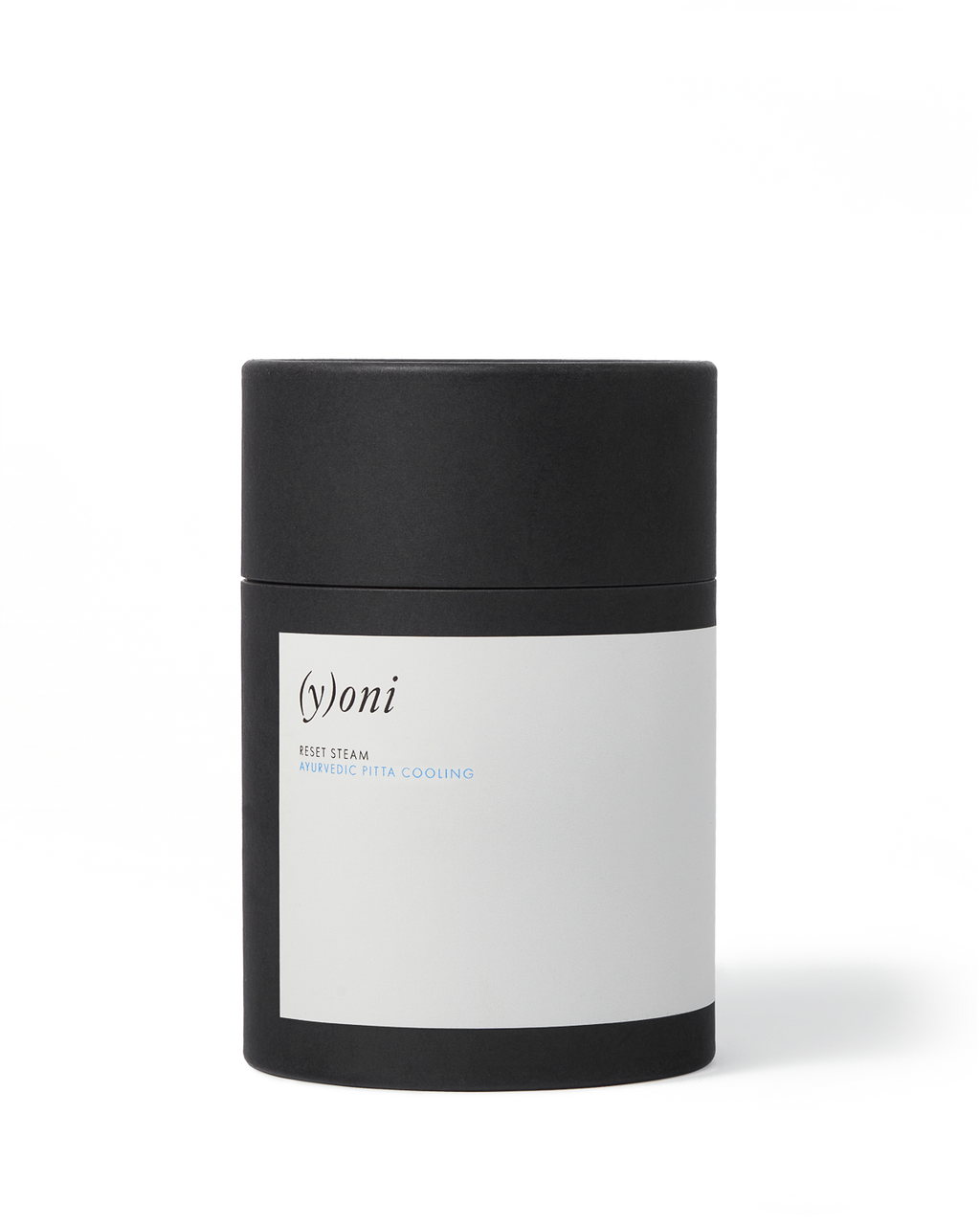 A cylindrical black container with a white label showing the Surya brand and "(y)oni Reset Steam Ayurvedic Pitta Cooling," featuring Ayurvedic herbs for reproductive health, set against a plain white background.