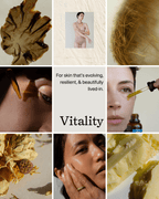 A collage of nature, close-ups of women applying Summer Solace Tallow’s Emanations Profound Face Oil—Deeply Nourishing Tallow, Emu Oil, Champa, Tuberose & White Ginger Lily—with the text: “For evolving, resilient skin. Vitality.”.