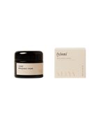 A black jar of Surya (y)oni Menopause Cream sits beside its matching beige minimalist box on a white background—ideal for ayurvedic menopause support and soothing vaginal dryness.