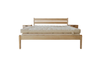 The Shepherd's Dream Cascade Latex Mattress Base features a minimalist wooden frame, natural Dunlop latex mattress, simple slatted headboard, and matching nightstands set against a white background.