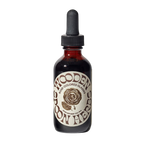 A dark glass dropper bottle labeled "WOODEN SPOON HERBS" with a rose illustration and "Rose-Colored Glasses" contains an herbal tincture for mood support, displayed against a white background.